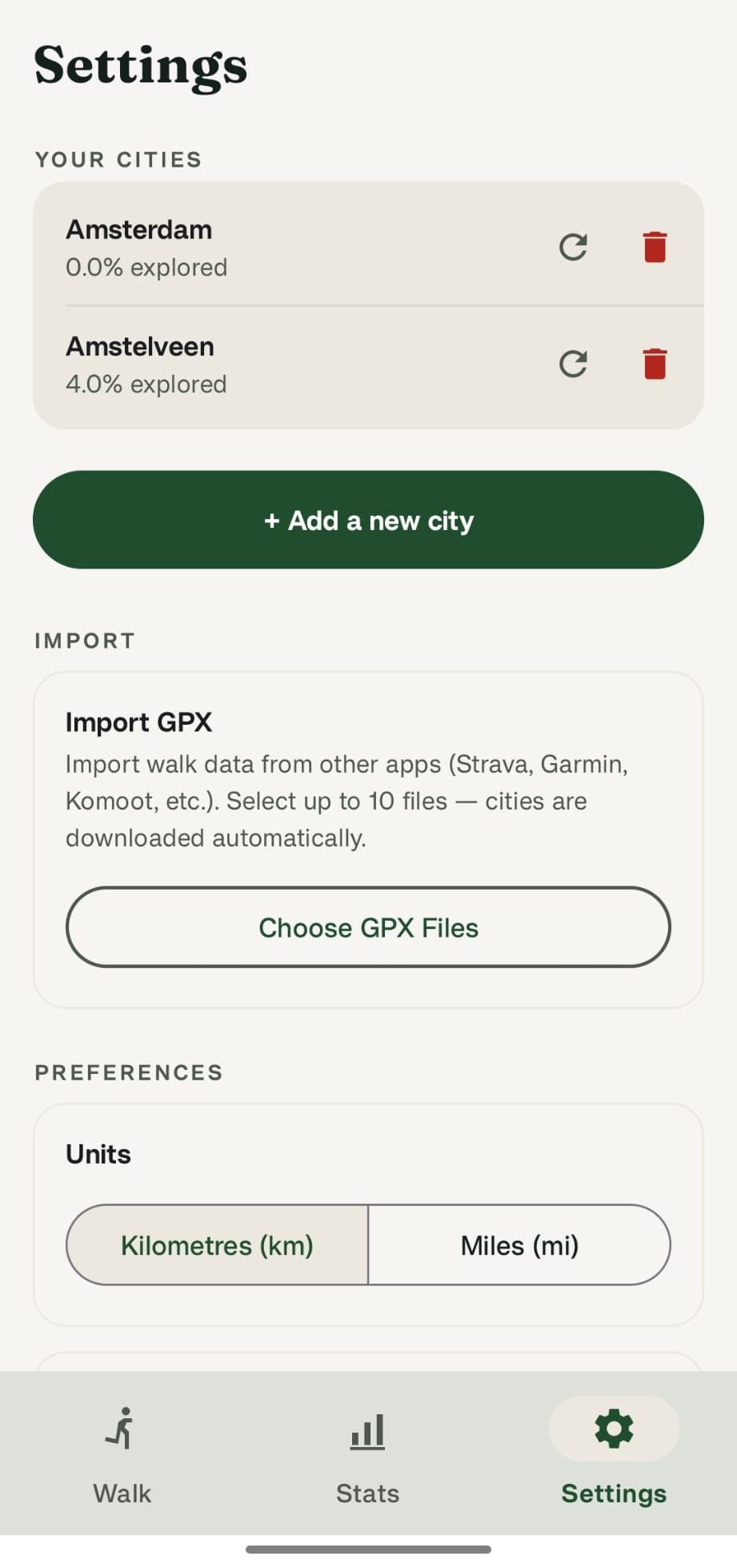 Settings screen